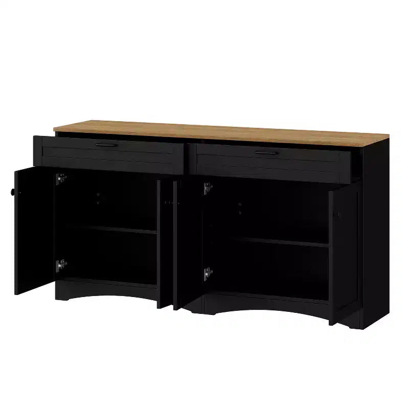 Mobile TV in Legno con 2 Cassetti per TV da 70 pollici, Mobile TV Contenitore con Ripiani Regolabili, Tavolino Console per Centro di Intrattenimento di Metà Secolo