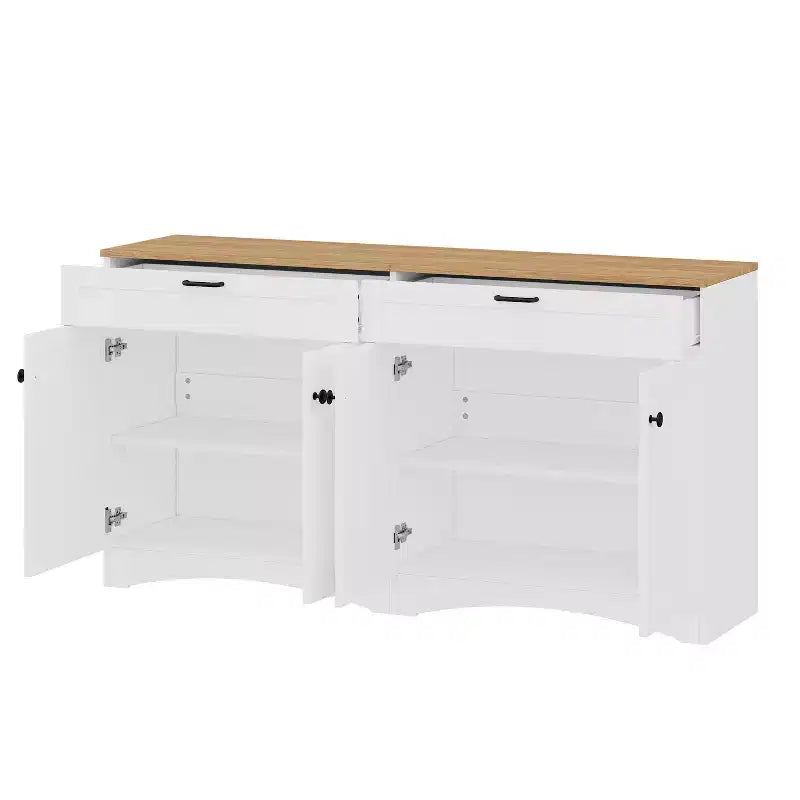 Mobile TV in Legno con 2 Cassetti per TV da 70 pollici, Mobile TV Contenitore con Ripiani Regolabili, Tavolino Console per Centro di Intrattenimento di Metà Secolo