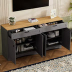 Mobile TV in Legno con 2 Cassetti per TV da 70 pollici, Mobile TV Contenitore con Ripiani Regolabili, Tavolino Console per Centro di Intrattenimento di Metà Secolo