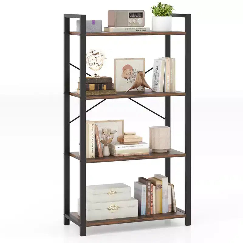 Costway Libreria da Terra 2PZ 120 cm con Ripiani, Struttura in Metallo Resistente e Kit Antiribaltamento