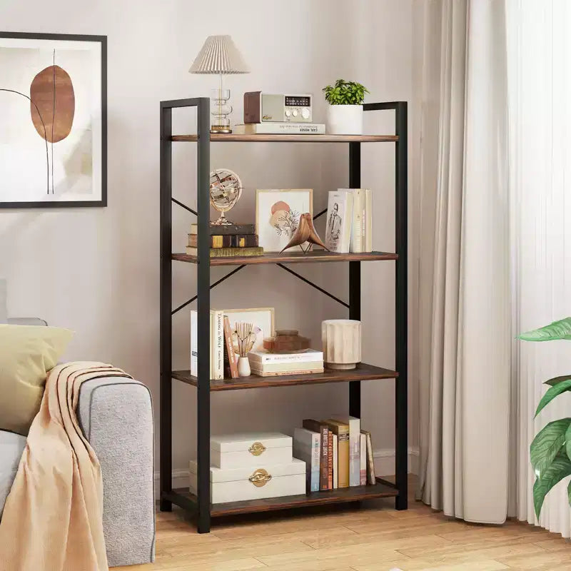 Costway Libreria da Terra 2PZ 120 cm con Ripiani, Struttura in Metallo Resistente e Kit Antiribaltamento
