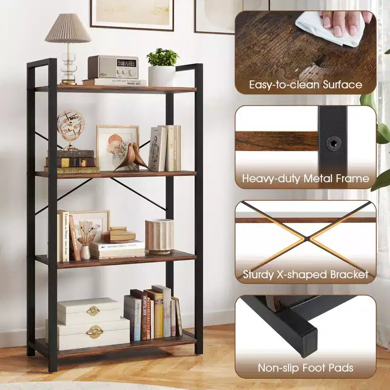 Costway Libreria da Terra 2PZ 120 cm con Ripiani, Struttura in Metallo Resistente e Kit Antiribaltamento