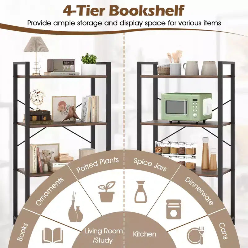 Costway Libreria da Terra 2PZ 120 cm con Ripiani, Struttura in Metallo Resistente e Kit Antiribaltamento