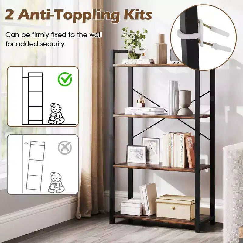Costway Libreria da Terra 2PZ 120 cm con Ripiani, Struttura in Metallo Resistente e Kit Antiribaltamento