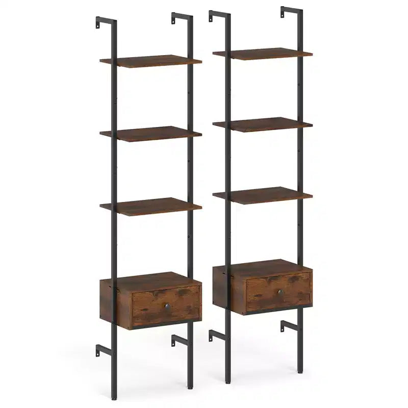 Costway 2 pz Scaffale a 5 livelli con cassetti, libreria a scala da 70 cm da parete con struttura in metallo