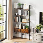 Costway 2 pz Scaffale a 5 livelli con cassetti, libreria a scala da 70 cm da parete con struttura in metallo