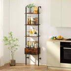Costway 2 pz Scaffale a 5 livelli con cassetti, libreria a scala da 70 cm da parete con struttura in metallo