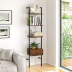 Costway 2 pz Scaffale a 5 livelli con cassetti, libreria a scala da 70 cm da parete con struttura in metallo