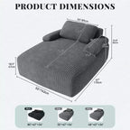 Balconera 55in Divano Chaise Lounge per Interni, Oversize, Imbottito in Corduroy, Senza Struttura, Letto, Nessun Montaggio Richiesto, Grigio