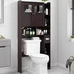 Over Toilet Storage Cabinet Bathroom Shelf with Glass Doors Adjustable Shelves Espresso Freestanding Space Save Toilet Rack