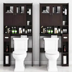 Armadietto sopra il WC, Mensola da bagno con ante in vetro, Ripiani regolabili, Mobiletto indipendente salvaspazio color Espresso sopra il WC