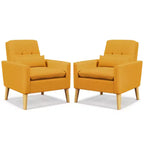 Costway Accent Chair Upholstered Tufted Armchair with Lumbar Pillow Natural Rubber Wood Legs 2pcs