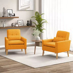 Costway Poltrona Accent Imbottita con Braccioli Trapuntati, Cuscino Lombare, Gambe in Legno di Gomma Naturale, Set da 2 Pezzi