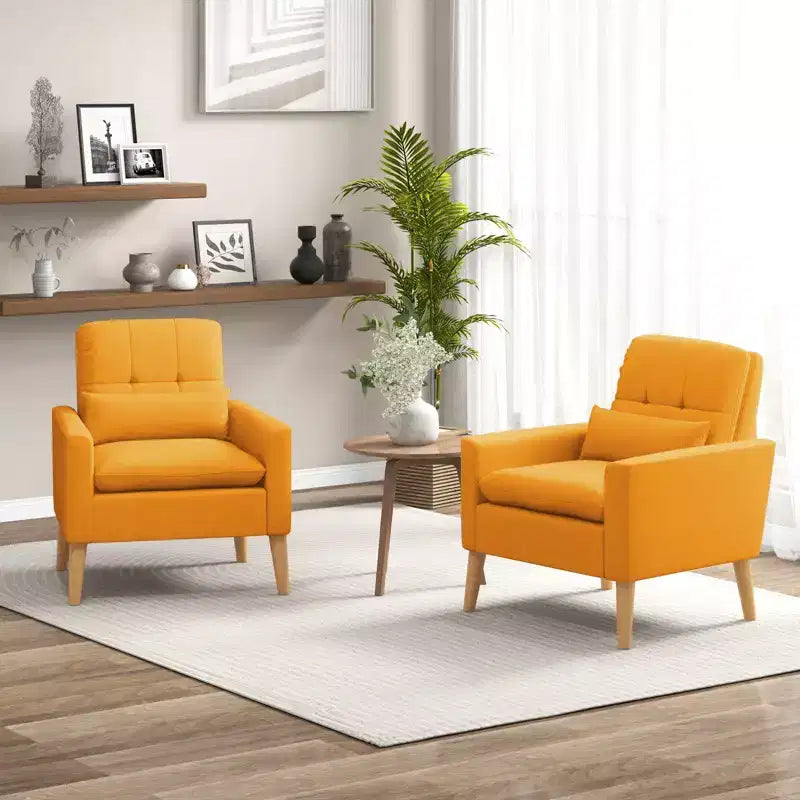 Costway Poltrona Accent Imbottita con Braccioli Trapuntati, Cuscino Lombare, Gambe in Legno di Gomma Naturale, Set da 2 Pezzi