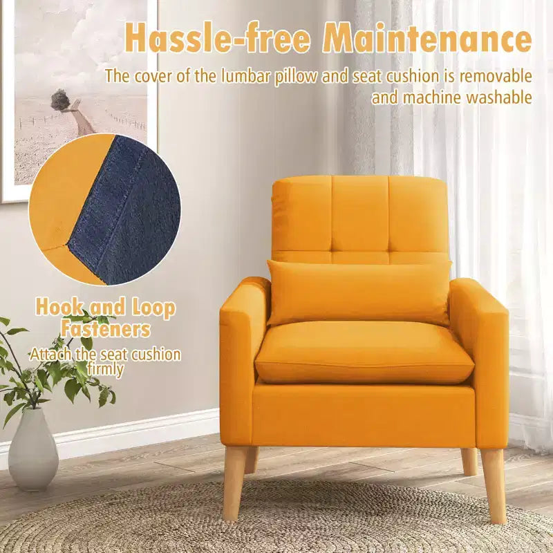 Costway Poltrona Accent Imbottita con Braccioli Trapuntati, Cuscino Lombare, Gambe in Legno di Gomma Naturale, Set da 2 Pezzi