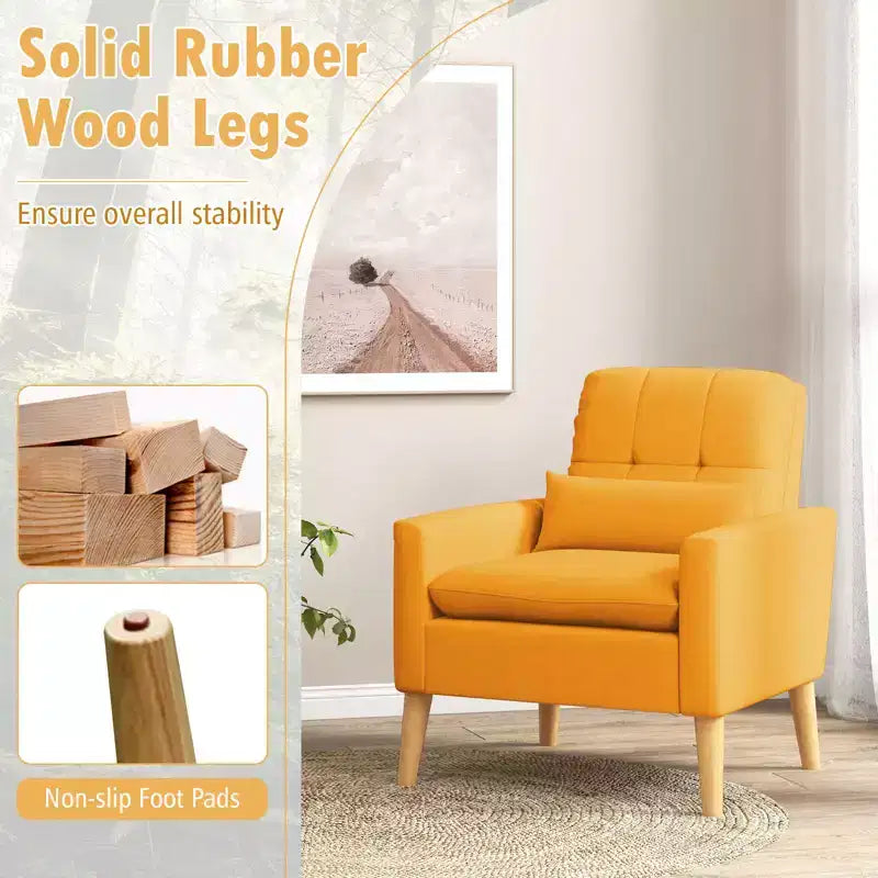 Costway Poltrona Accent Imbottita con Braccioli Trapuntati, Cuscino Lombare, Gambe in Legno di Gomma Naturale, Set da 2 Pezzi