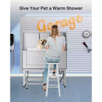 Vasca per bagno cani, Vasca da toelettatura per cani professionale in acciaio inossidabile da 127 cm - con scale, griglia da pavimento e rubinetto per animali domestici di taglia media e piccola