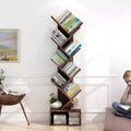 8-Tier Tree Bookcase with Storage, Tall Floor Standing Shelf for Living Room Bedroom Home Office, Multi-Functional Organizer with Wood Tone Finish