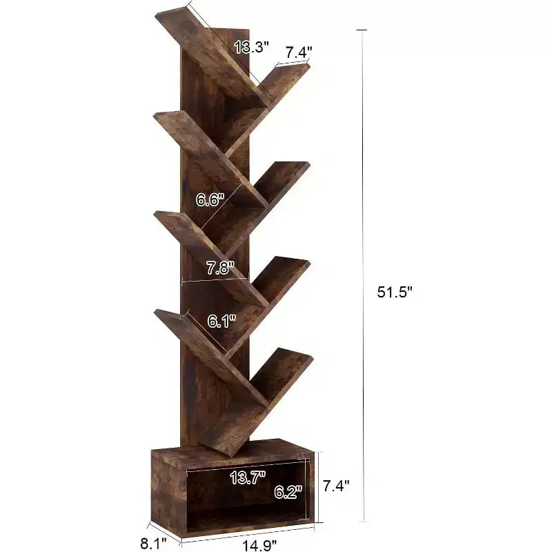 Libreria ad albero a 8 livelli con portaoggetti, scaffale alto da terra per soggiorno, camera da letto, ufficio, organizer multifunzione con finitura effetto legno
