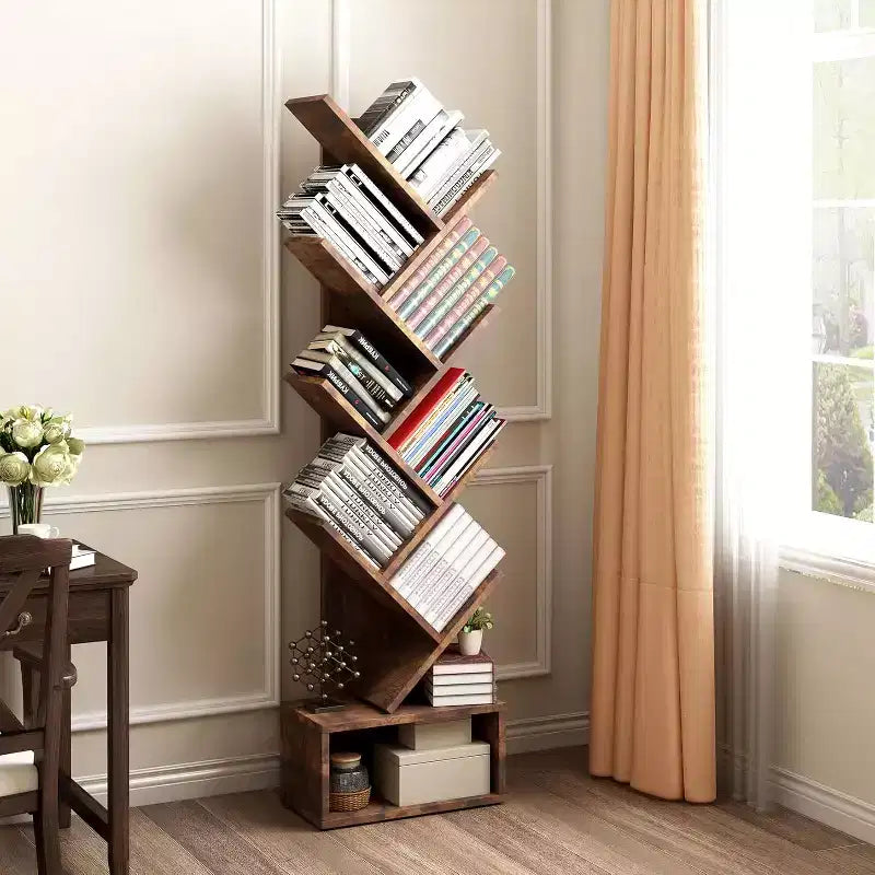 Libreria ad albero a 8 livelli con portaoggetti, scaffale alto da terra per soggiorno, camera da letto, ufficio, organizer multifunzione con finitura effetto legno