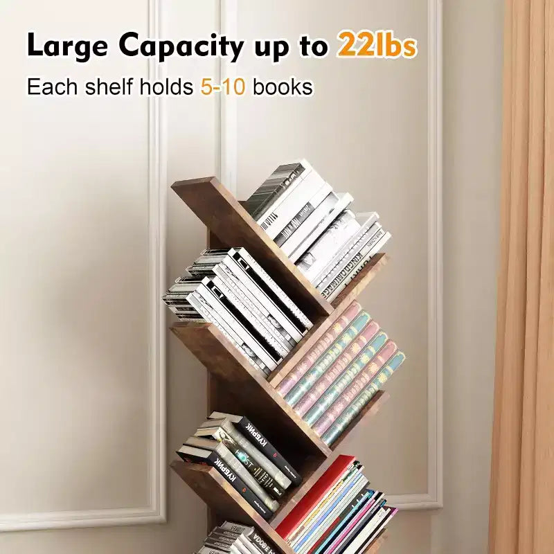 Libreria ad albero a 8 livelli con portaoggetti, scaffale alto da terra per soggiorno, camera da letto, ufficio, organizer multifunzione con finitura effetto legno