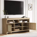 Modern Rattan TV Console 58 Inch Media Cabinet with 4 Open Drawers, 2 Doors, Adjustable Shelves, Storage Cabinet for TV up to 65 Inches