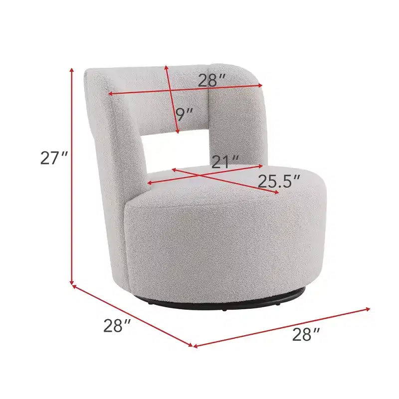 Poltrona girevole moderna Okak con rivestimento in tessuto bouclé, design curvo, morbida, rotonda, per soggiorno, camera da letto