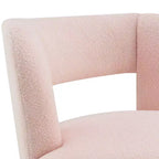 Poltrona girevole moderna Okak con rivestimento in tessuto bouclé, design curvo, morbida, rotonda, per soggiorno, camera da letto