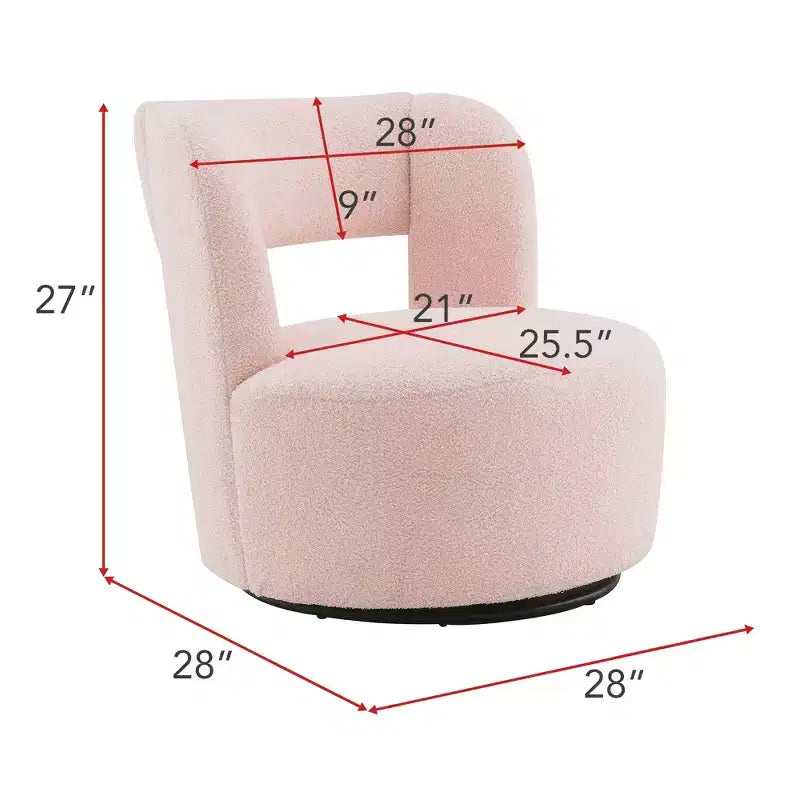 Poltrona girevole moderna Okak con rivestimento in tessuto bouclé, design curvo, morbida, rotonda, per soggiorno, camera da letto