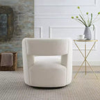 Poltrona girevole moderna Okak con rivestimento in tessuto bouclé, design curvo, morbida, rotonda, per soggiorno, camera da letto