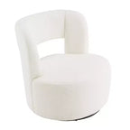 Poltrona girevole moderna Okak con rivestimento in tessuto bouclé, design curvo, morbida, rotonda, per soggiorno, camera da letto