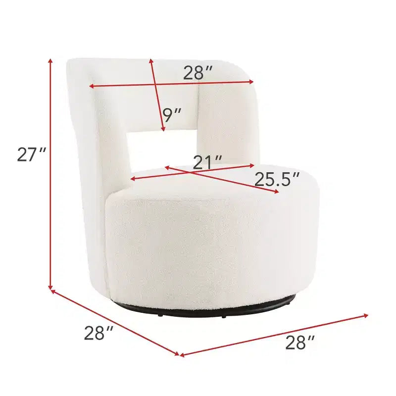 Poltrona girevole moderna Okak con rivestimento in tessuto bouclé, design curvo, morbida, rotonda, per soggiorno, camera da letto