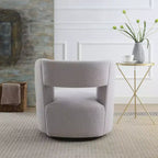 Poltrona girevole moderna Okak con rivestimento in tessuto bouclé, design curvo, morbida, rotonda, per soggiorno, camera da letto