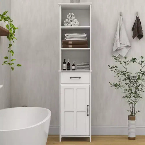 65'' Tall Bathroom Storage Cabinet, Wooden Floor Cabinet With Drawers & Adjustable Shelf, Slim Freestanding Storage Organizer For Bathroom Living Room