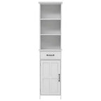 Armadietto da bagno alto 165 cm, mobiletto da pavimento in legno con cassetti e ripiano regolabile, organizer salvaspazio sottile autoportante per bagno soggiorno