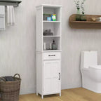 Armadietto da bagno alto 165 cm, mobiletto da pavimento in legno con cassetti e ripiano regolabile, organizer salvaspazio sottile autoportante per bagno soggiorno