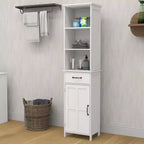 Armadietto da bagno alto 165 cm, mobiletto da pavimento in legno con cassetti e ripiano regolabile, organizer salvaspazio sottile autoportante per bagno soggiorno