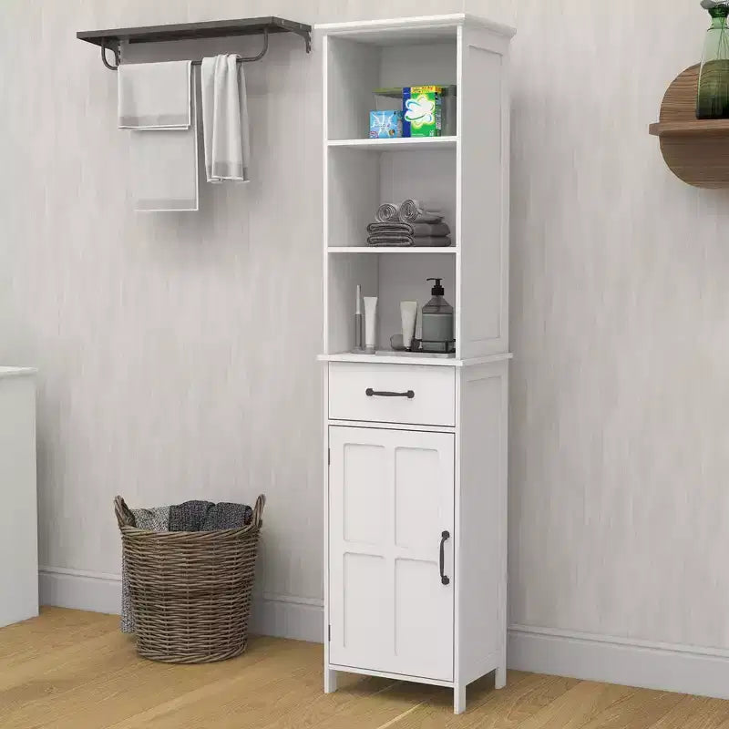 Armadietto da bagno alto 165 cm, mobiletto da pavimento in legno con cassetti e ripiano regolabile, organizer salvaspazio sottile autoportante per bagno soggiorno