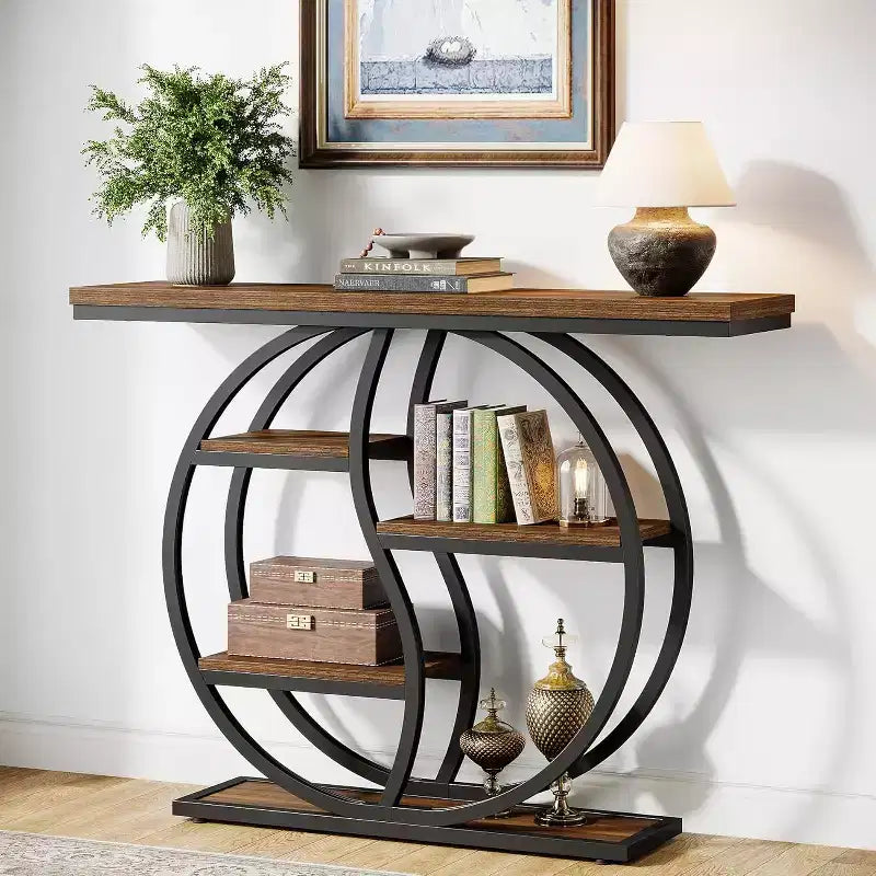Lantine 47.24 Console able, Industrial 5-Tier Sofa Table Entryway T Table with Storage Shelves for Small Spaces, Hallway, Foyer