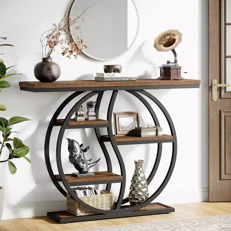 Lantine 47.24 Tavolo console, tavolo da divano industriale a 5 ripiani, tavolo d'ingresso con ripiani portaoggetti per piccoli spazi, corridoio, foyer