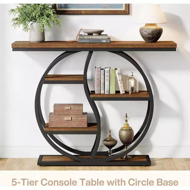 Lantine 47.24 Tavolo console, tavolo da divano industriale a 5 ripiani, tavolo d'ingresso con ripiani portaoggetti per piccoli spazi, corridoio, foyer