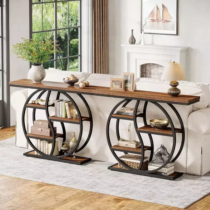Lantine 47.24 Tavolo console, tavolo da divano industriale a 5 ripiani, tavolo d'ingresso con ripiani portaoggetti per piccoli spazi, corridoio, foyer