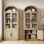 Libreria ad arco con ante, libreria moderna a 6 ripiani con ante, vetrinetta in legno, scaffali portaoggetti in stile rustico per soggiorno, ufficio