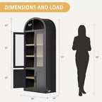 Libreria ad arco con ante, libreria moderna a 6 ripiani con ante, vetrinetta in legno, scaffali portaoggetti in stile rustico per soggiorno, ufficio