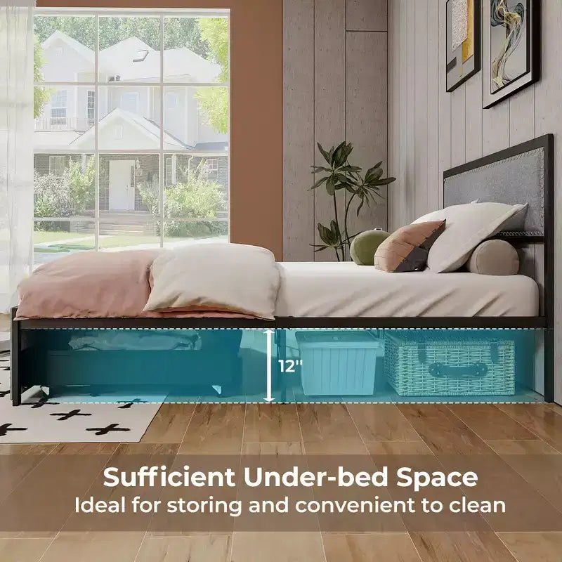 Struttura letto matrimoniale Costway con 2 cassetti portaoggetti, luci LED e doghe, stile moderno