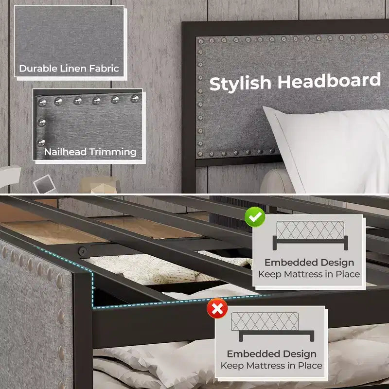 Struttura letto matrimoniale Costway con 2 cassetti portaoggetti, luci LED e doghe, stile moderno