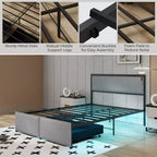 Struttura letto matrimoniale Costway con 2 cassetti portaoggetti, luci LED e doghe, stile moderno