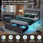 Struttura letto matrimoniale Costway con 2 cassetti portaoggetti, luci LED e doghe, stile moderno