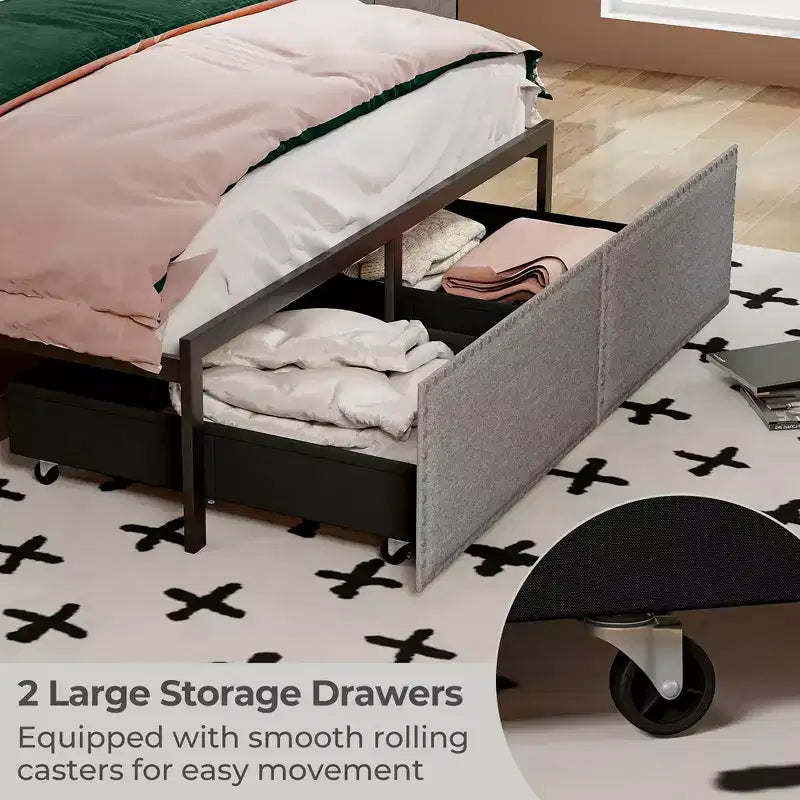Struttura letto matrimoniale Costway con 2 cassetti portaoggetti, luci LED e doghe, stile moderno