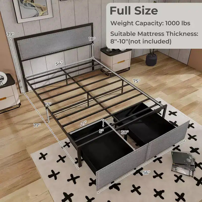 Struttura letto matrimoniale Costway con 2 cassetti portaoggetti, luci LED e doghe, stile moderno